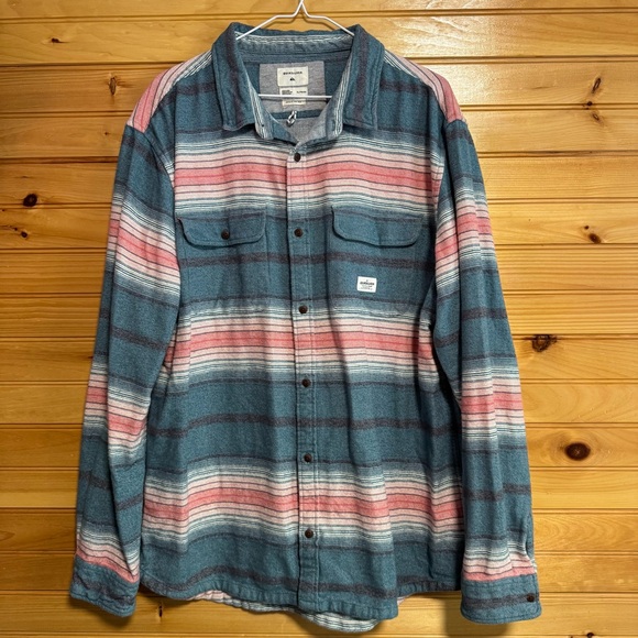 Quiksilver Kanagawa Blue Pink Plaid Striped Long Sleeve Button Down XL - Picture 1 of 6